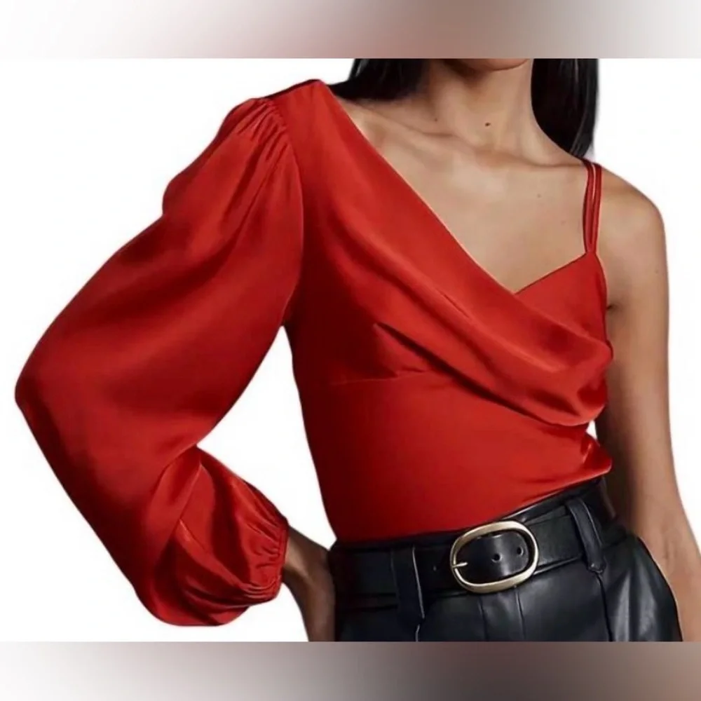 NWT Astr Jenah One-Shoulder Satin Top Adjustable Straps Sz Large - Picture 7 of 13
